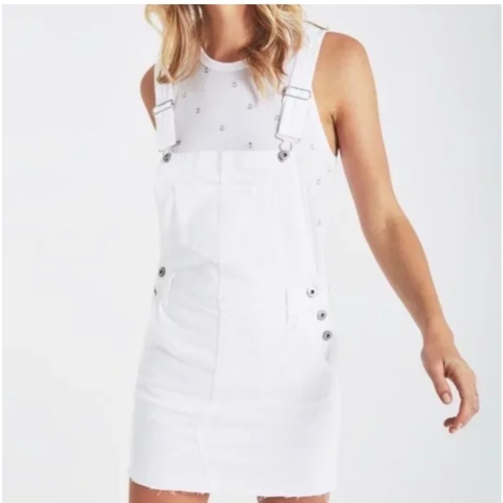 AG Adriano Goldschmied Jeans White Denim Kaitlin Mini Skirt Overalls Denim M